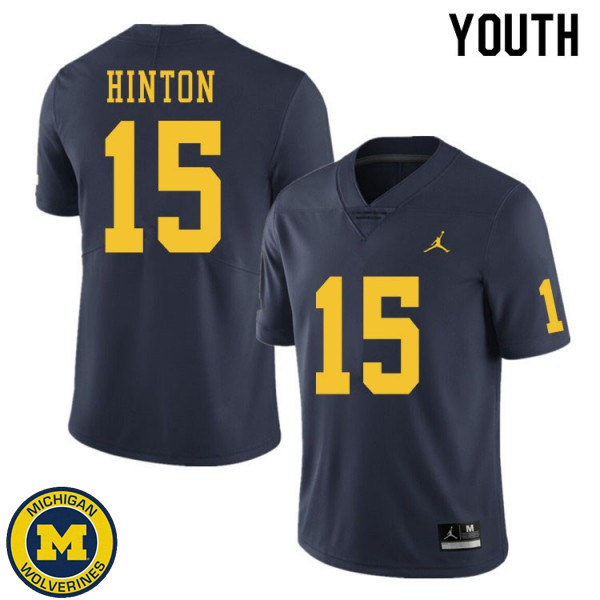 Youth Michigan Wolverines #15 Christopher Hinton Navy University Jersey